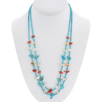 Vintage Native American Turquoise Heishi Carved Fetish Necklace 48450