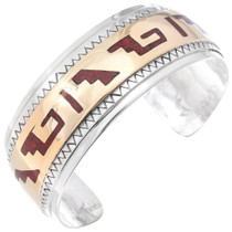 Red Coral Gold Sterling Silver Navajo Bracelet 48471
