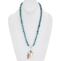 Kingman Turquoise Nugget Gold Bear Claw Pendant Beaded Necklace 48473