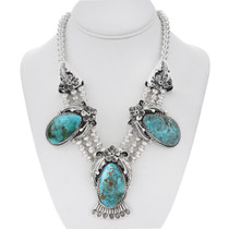 Navajo Sterling Silver Genuine Turquoise Necklace 48494
