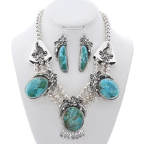 Navajo Sterling Silver Genuine Turquoise Necklace Set 48494