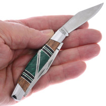 Ironwood Malachite Inlaid Handle Pocket Knife Navajo Artist Doris Yazzie 48497