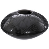 Hand Coiled Black Mata Ortiz Pottery Saucer Bowl 48512