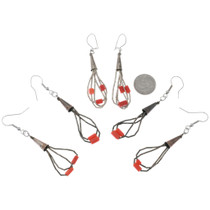 Vintage Coral Sterling Liquid Silver Dangle Earrings 45464
