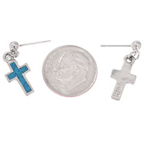 Silver Turquoise Colored Cross Post Dangle Earrings 7051
