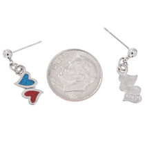 Silver Turquoise Coral Heart Earrings 7052