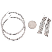 Sterling Silver Hoop Braided Waterfall Earrings 2 Pair Set 45495