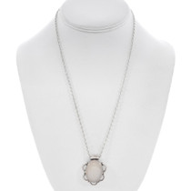 Moonstone Gem Pendant Fancy Border Silver with Chain 1895