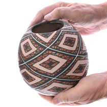 Mata Ortiz Pot Round Olla Hand Painted Checkered Diamond Pattern 48541