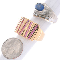 Sterling Silver Rings Gold Plated Pink Gemstones Costume Jewelry 45554