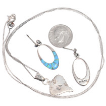 Vintage Opal Inlay Zuni Style Sterling Silver Pendant Matching Earrings Combo 45563