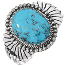 Navajo Sterling Silver Spiderweb Blue Turquoise Bracelet 48566