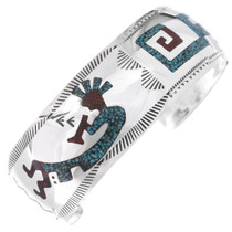 Sterling Silver Turquoise Coral Kokopelli Bracelet 48575