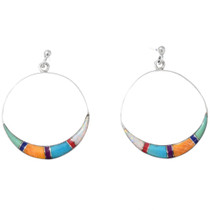 Multi Stone Inlay Sterling Silver Hoop Earrings 48589