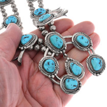 Sleeping Beauty Turquoise Sterling Silver Navajo Squash Blossom Necklace 48583