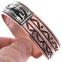 Overlay Copper Cuff Bracelet Navajo Pattern Coyote Design 48614