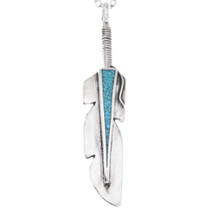 Navajo Turquoise Sterling Silver Feather Pendant 48627