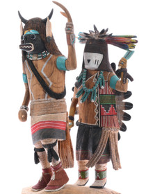 Vintage Hand Carved Sun and Buffalo Duo Hopi Kachina Doll 48643