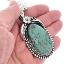 Native American Large Turquoise Pendant Silver Bead Chain Included 48645