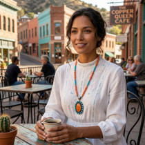Spiny Oyster Shell Turquoise Sterling Pendant Navajo Beaded Necklace 48651