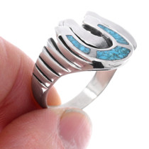 Turquoise Chip Inlay Lucky Horseshoe Ring 48685