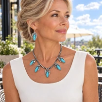 Real Turquoise Necklace Earrings Matching Set 48688