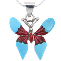 Zuni Inlaid Sleeping Beauty Turquoise Butterfly Pendant 45775