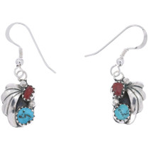 Navajo Turquoise Coral Sterling Earrings 45789