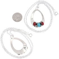 Open Teardrop Pendant with Coral and Turquoise Sterling Silver Design 7358