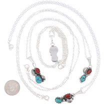 Sterling Silver Turquoise and Coral Pendant Classic Southwest Navajo Pairing 7359