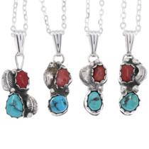 Sterling Silver Turquoise and Coral Pendant Classic Southwest Navajo Pairing 7359