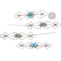 Old Pawn Navajo Silver Wire Turquoise Brooch Lapel Pin 48729