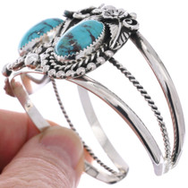 Native American Turquoise Bracelet Detailed Navajo Floral Design 48752