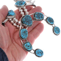 Navajo Turquoise Squash Blossom Necklace Blue Kingman Nuggets 48754