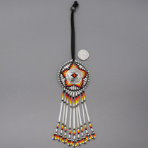 Silver Concho Medallion Pendant Colorful Beaded Fringe 45872