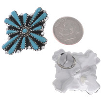 Southwest Petit Point Turquoise Earrings Zia Symbol Design 45876
