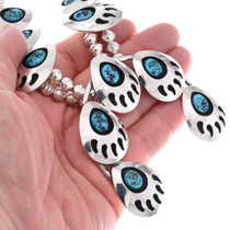 Bear Paw Shadowbox Navajo Squash Blossom Turquoise Nugget Necklace 48763