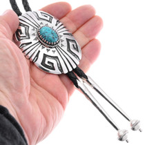 Sterling Silver Turquoise Bolo Tie Navajo Overlay Design 48764