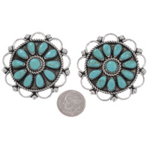 Large Traditional Southwest Sterling Silver Cluster Turquoise Earrings 45877