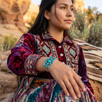 Sterling Silver Turquoise Cluster Navajo Bracelet 48765