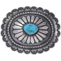 Old Pawn Sterling Silver Kingman Turquoise Belt Buckle 48769