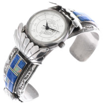 Denim Lapis Opal Sterling Ladies Watch Silver Inlay Vintage Bracelet 0118