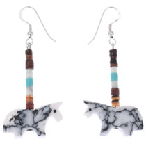 White Buffalo Horse Fetish Heishi Earrings 48782