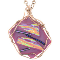 Vintage Brass Wire Wrapped Art Glass Pendant 48792