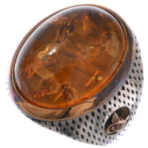 Vintage Sterling Silver Amber Ring 48793