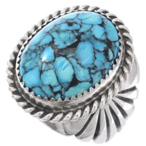 Navajo Sterling Silver Spiderweb Turquoise Ring 48797