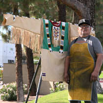 Vintage Native American Made Buckskin Shirt Leather Fringe Beaded Arms Central Chest Detail 48801