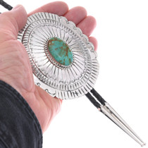 Navajo Sterling Silver Turquoise Concho Bolo Tie 48807