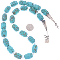 Spiderweb Magnesite Turquoise Chunky Beaded Necklace Sterling Ends 45897