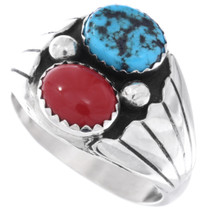 Turquoise Coral Sterling Silver Mens Ring 48819